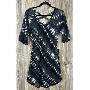 NWT Express Black Tie Dye Dress Fit and Flare Criss Cross Back XS Boho Chic